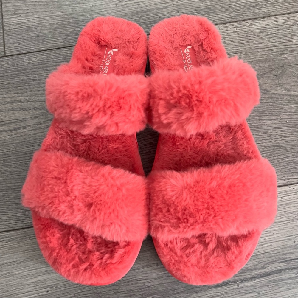 Koolaburra By UGG Faux Fur Slides Sandals Coral Comfy - Picture 3 of 5